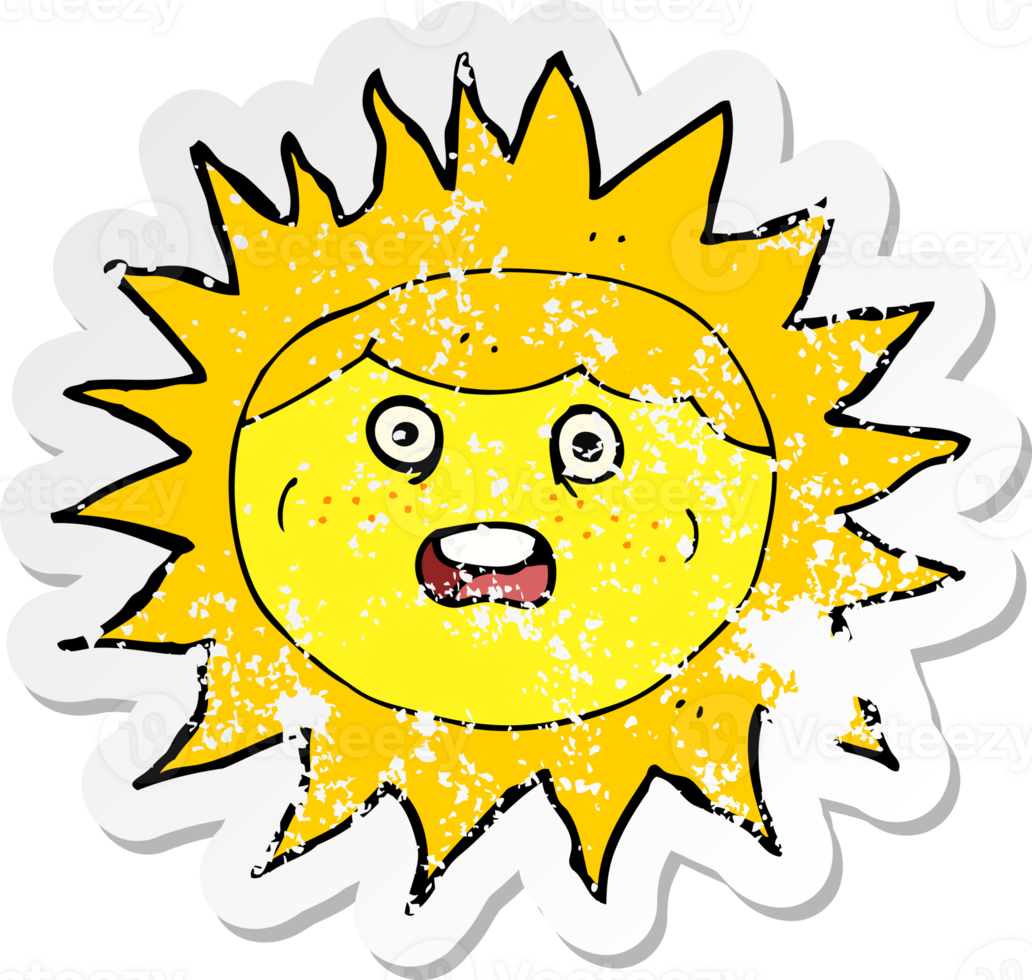 retro distressed sticker of a sun cartoon character png
