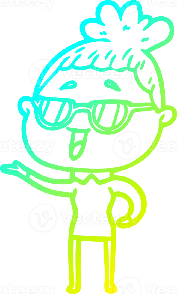 cold gradient line drawing of a cartoon happy woman wearing spectacles png