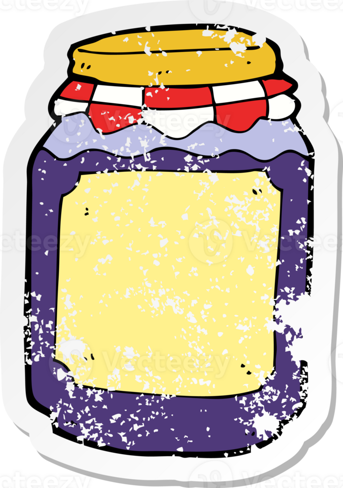 retro distressed sticker of a cartoon jar of jam png