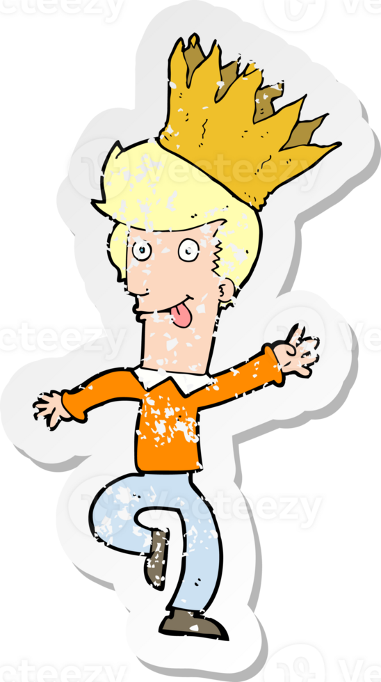retro distressed sticker of a cartoon man wearing paper crown png