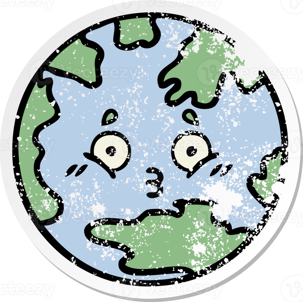 distressed sticker of a cute cartoon planet earth png