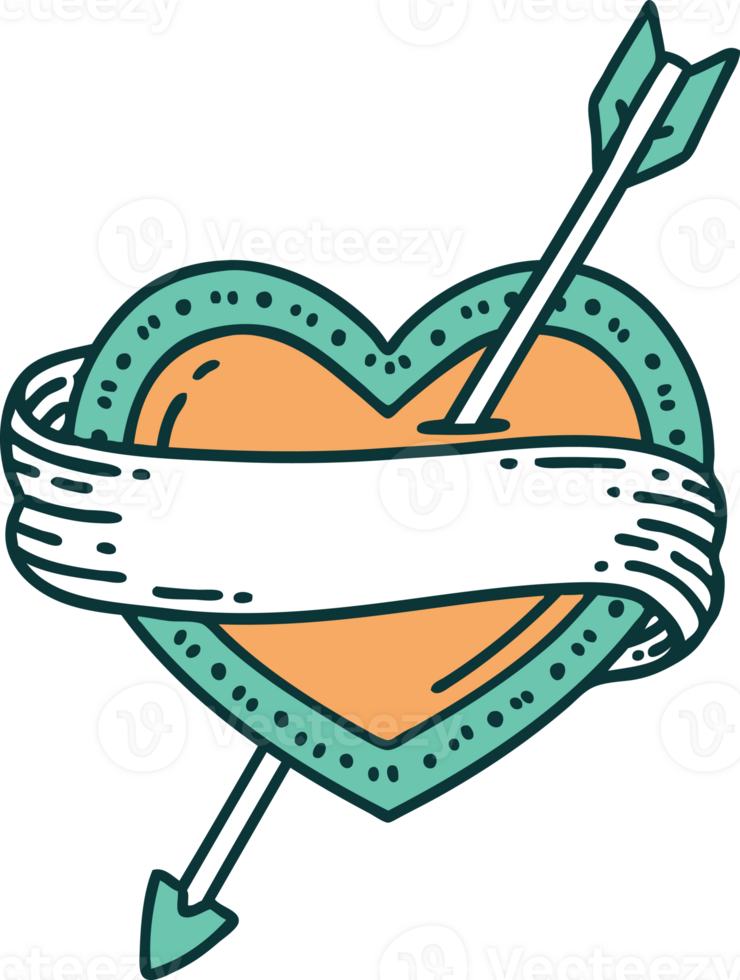 iconic tattoo style image of an arrow heart and banner png