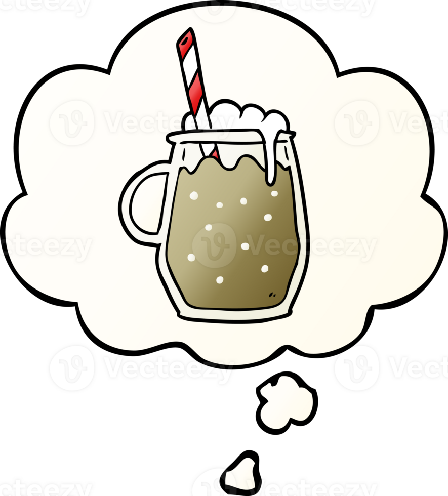 cartoon root beer with thought bubble in smooth gradient style png