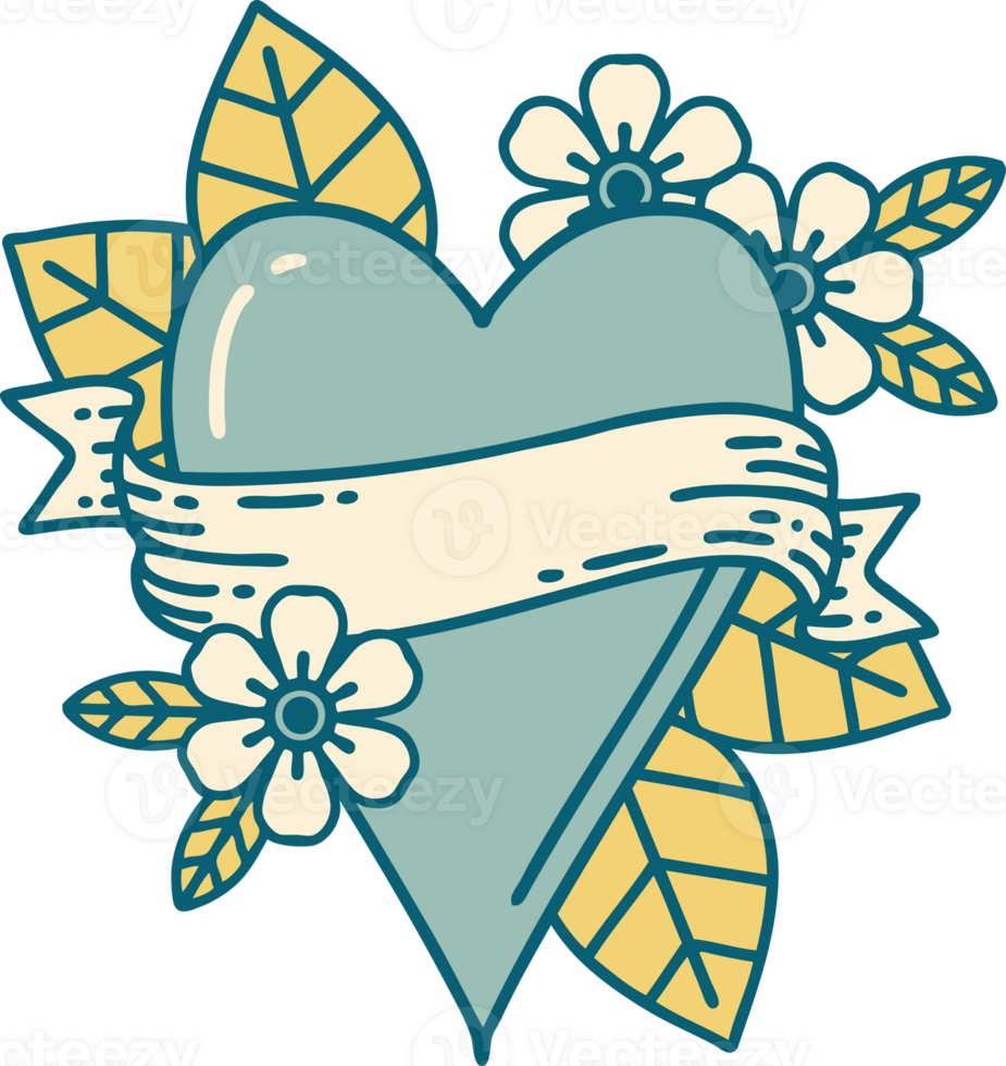 iconic tattoo style image of a heart and banner png