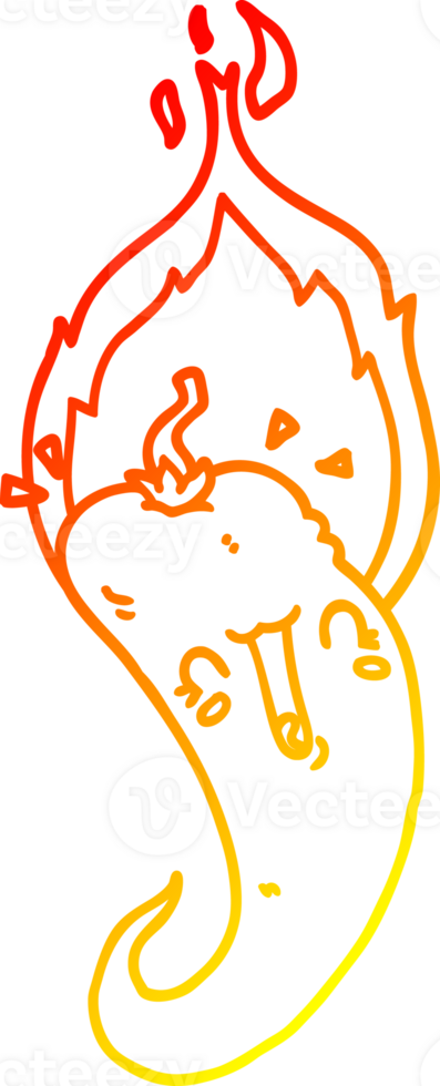 warm gradient line drawing of a cartoon flaming hot chili pepper png
