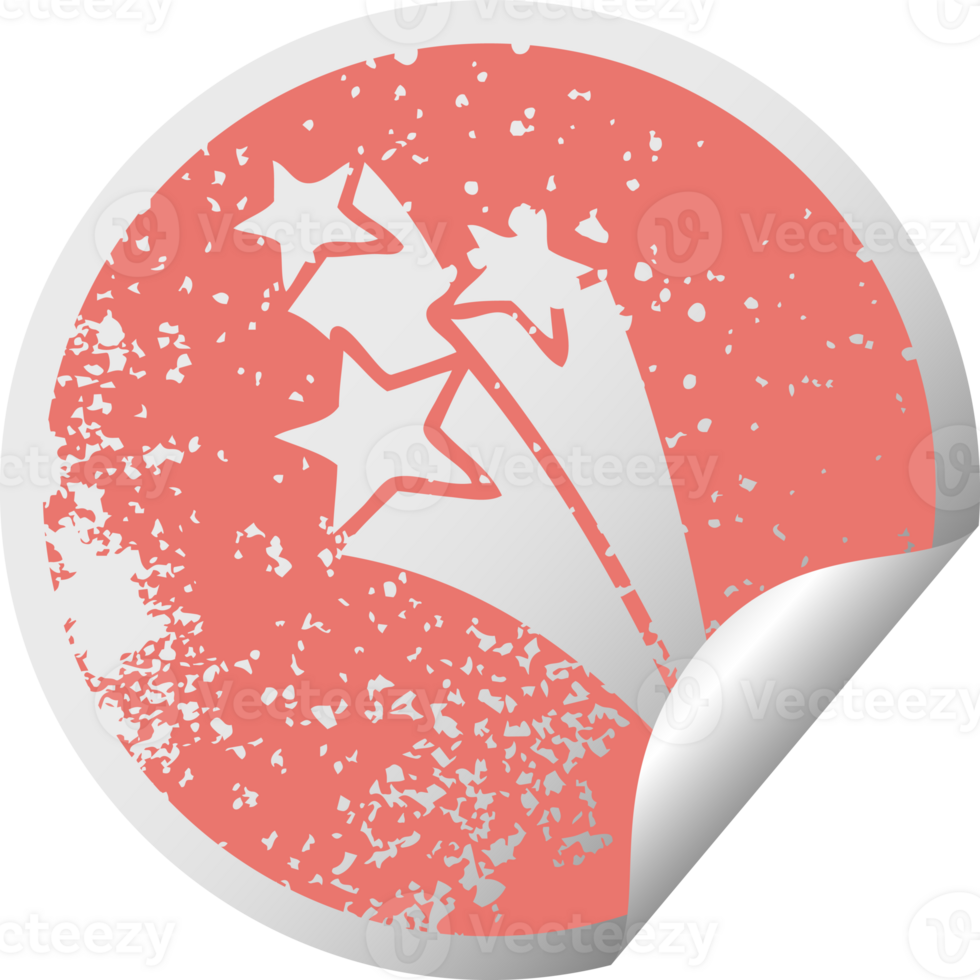 distressed circular peeling sticker symbol of a shooting stars png