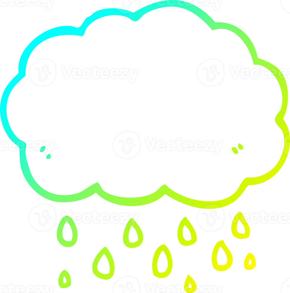 cold gradient line drawing of a cartoon cloud raining png