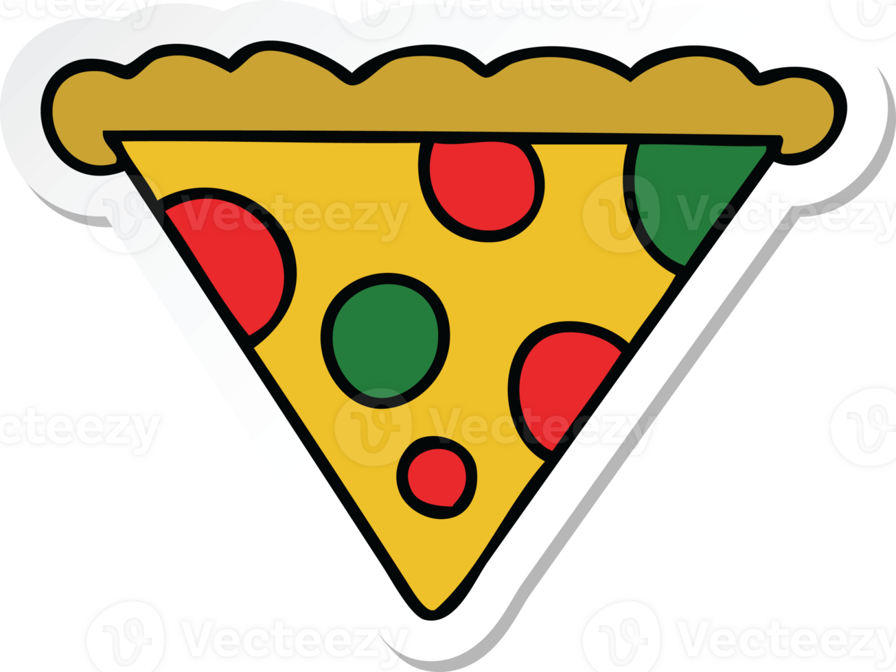 sticker of a quirky hand drawn cartoon slice of pizza png