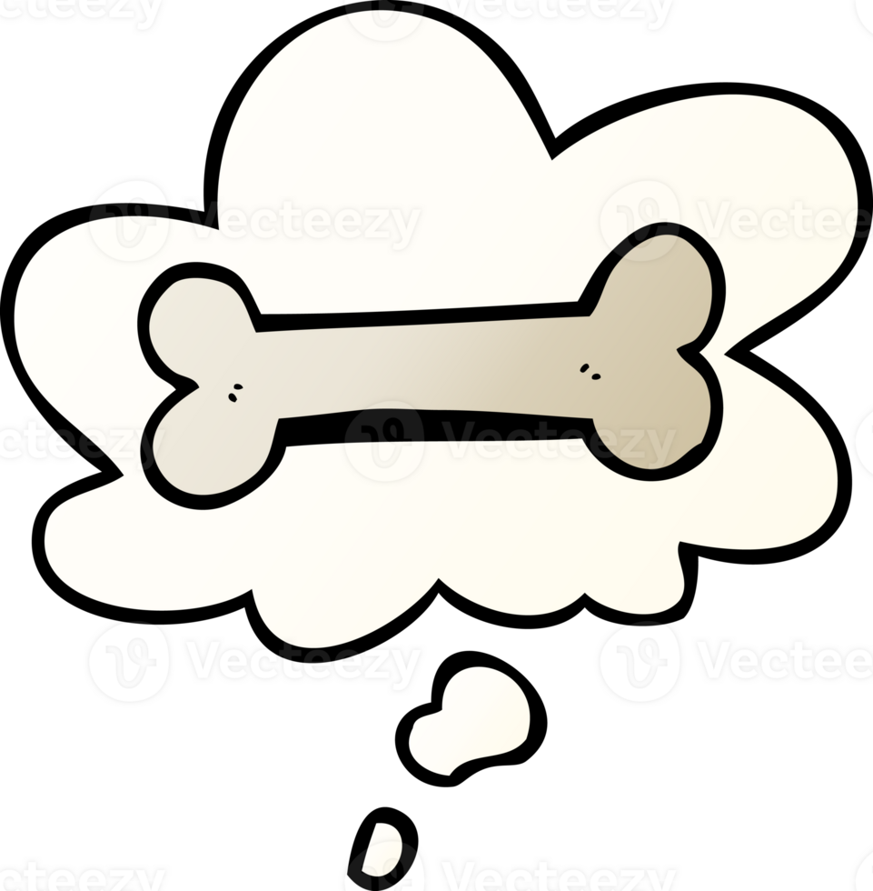 cartoon bone with thought bubble in smooth gradient style png
