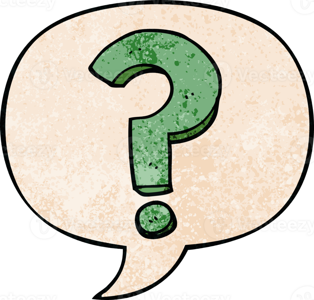 cartoon question mark with speech bubble in retro texture style png