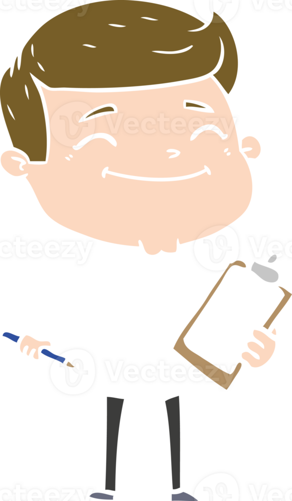 happy flat color style cartoon man taking survey png
