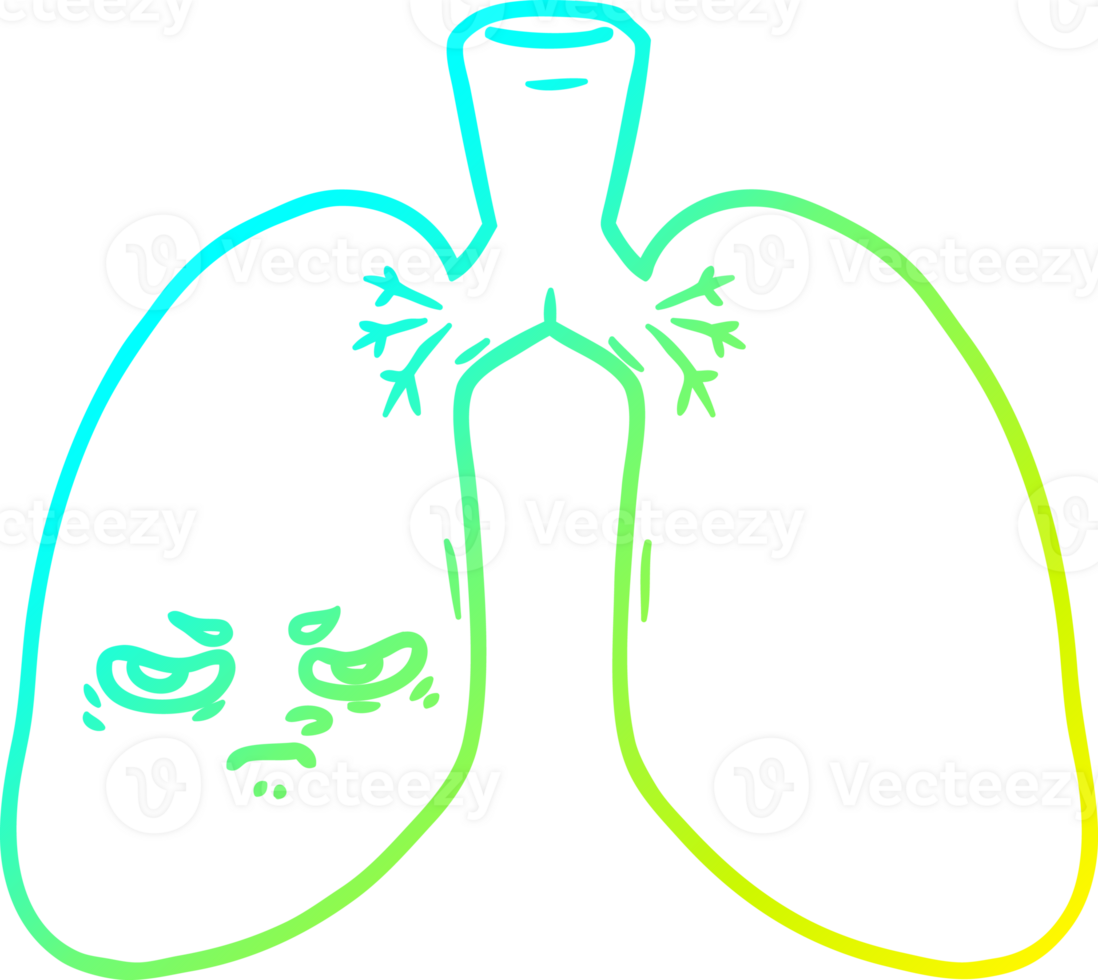 cold gradient line drawing of a cartoon angry lungs png