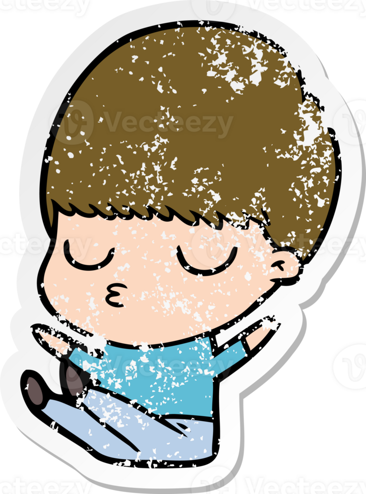 distressed sticker of a cartoon calm boy png