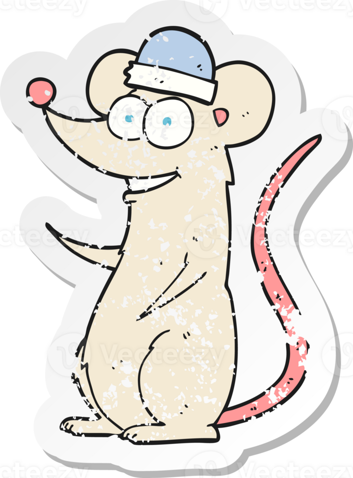 retro distressed sticker of a cartoon happy mouse png