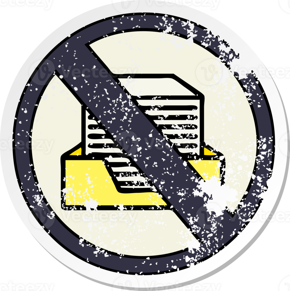 distressed sticker of a cute cartoon paper ban sign png