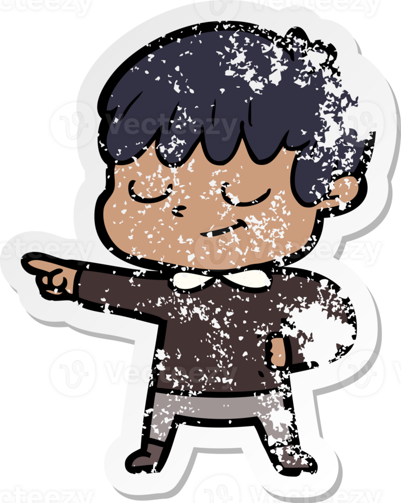 distressed sticker of a cartoon happy boy png