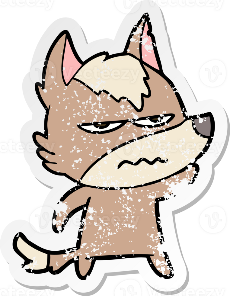 distressed sticker of a cartoon annoyed wolf png
