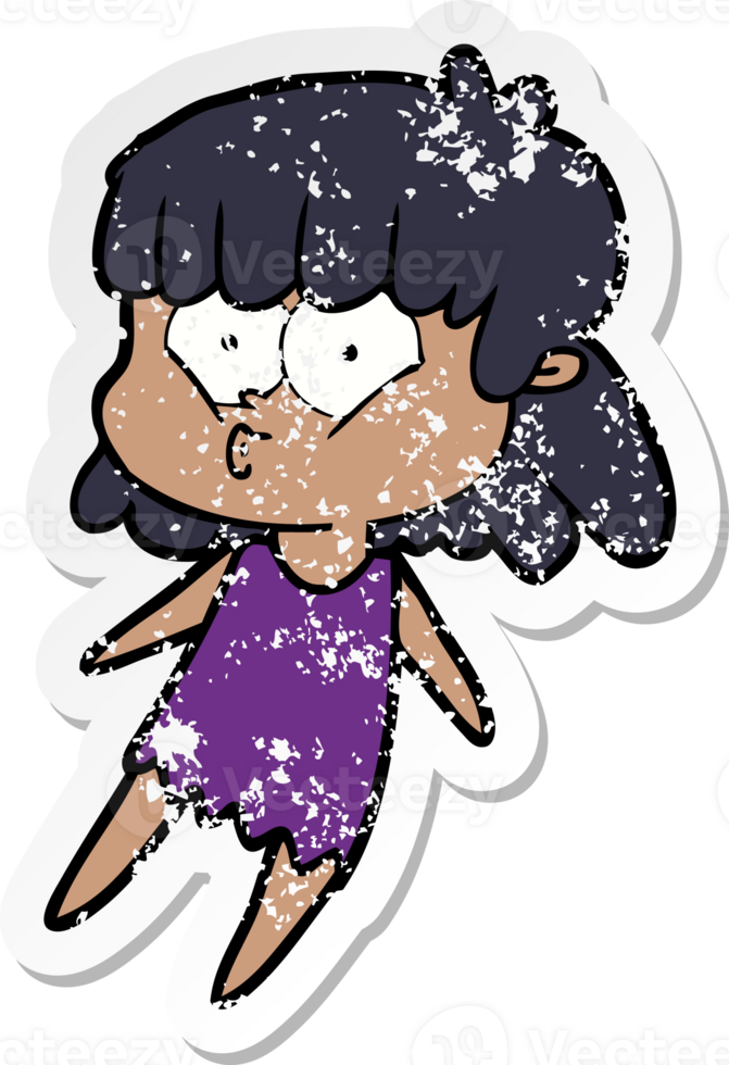 distressed sticker of a cartoon whistling girl png
