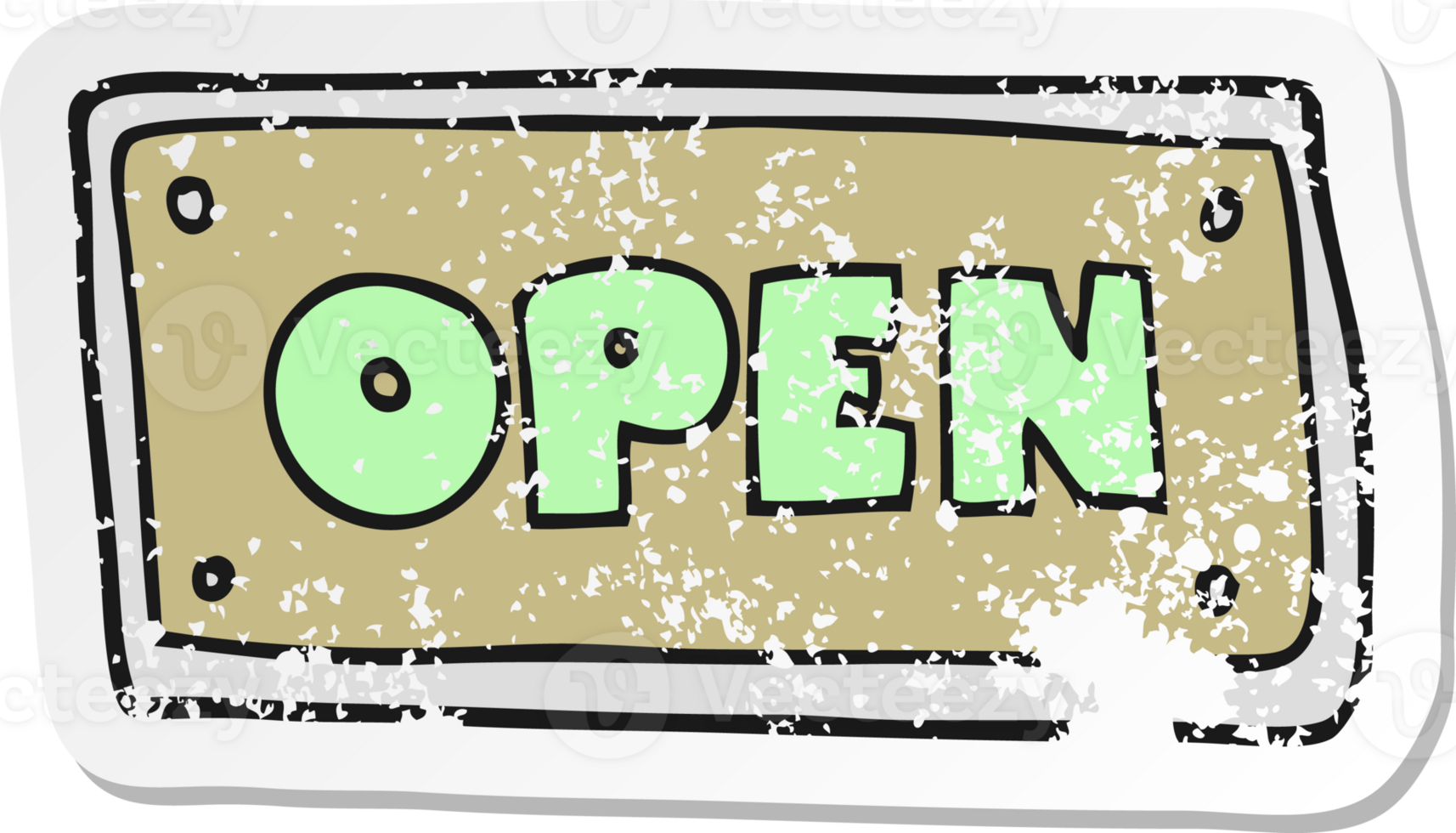retro distressed sticker of a cartoon open sign png