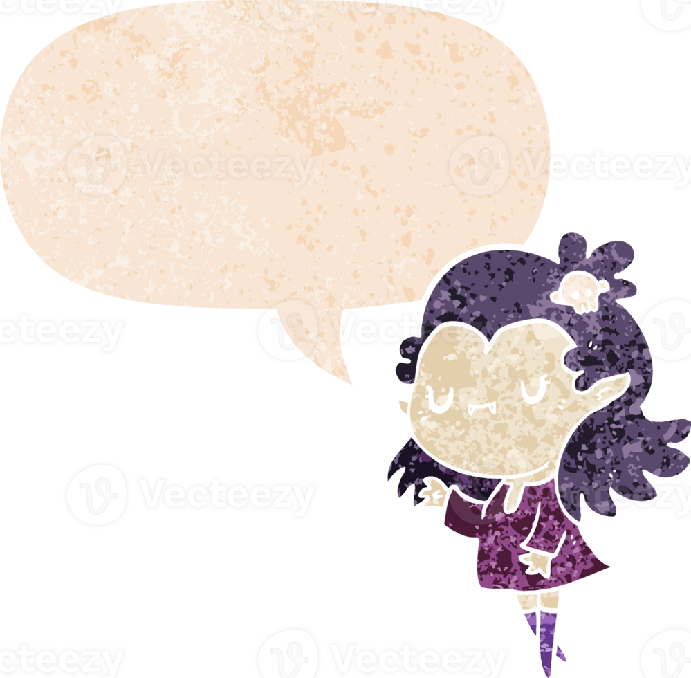 cartoon vampire with speech bubble in grunge distressed retro textured style png