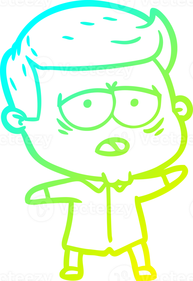 cold gradient line drawing of a cartoon tired man png