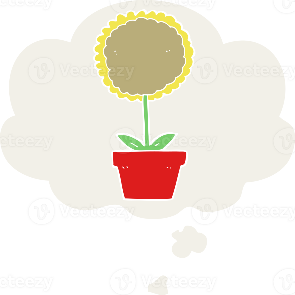 cute cartoon flower with thought bubble in retro style png