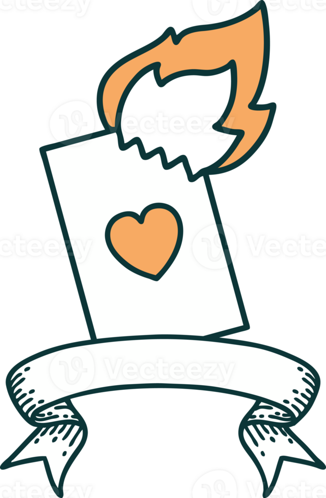 traditional tattoo with banner of a flaming card png