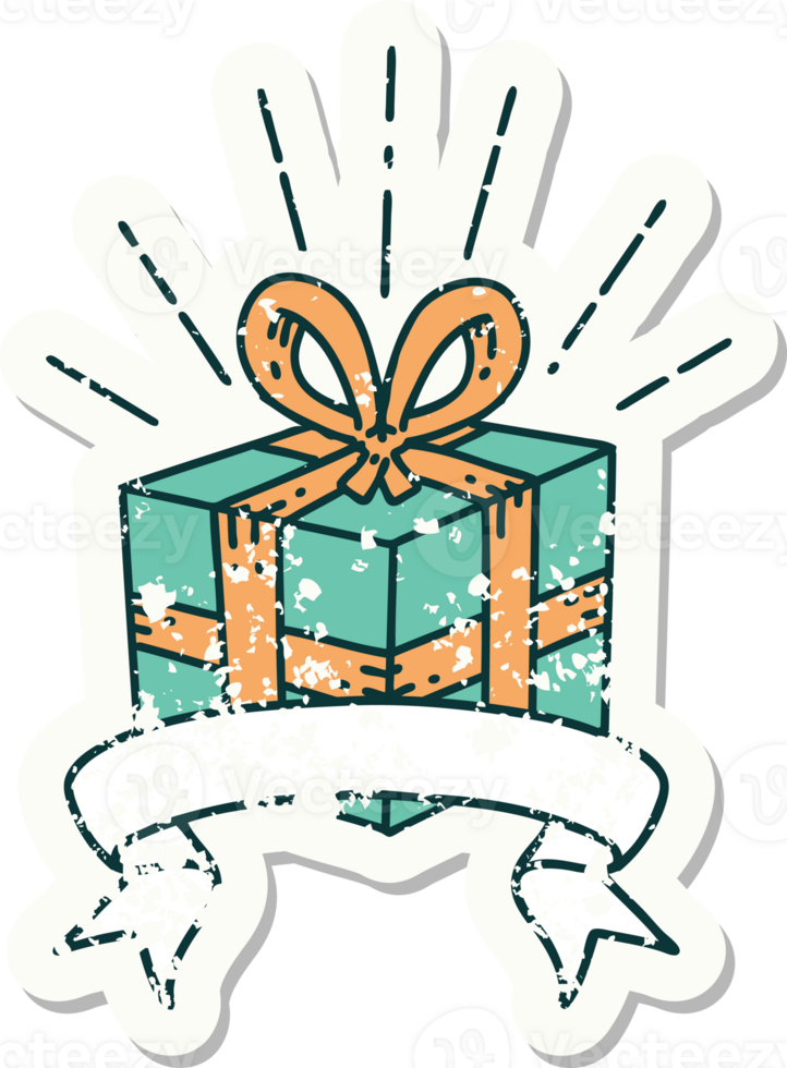 worn old sticker of a tattoo style christmas present png