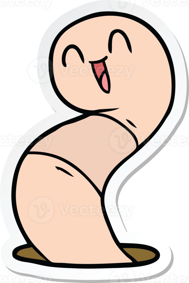 sticker of a cartoon happy worm png