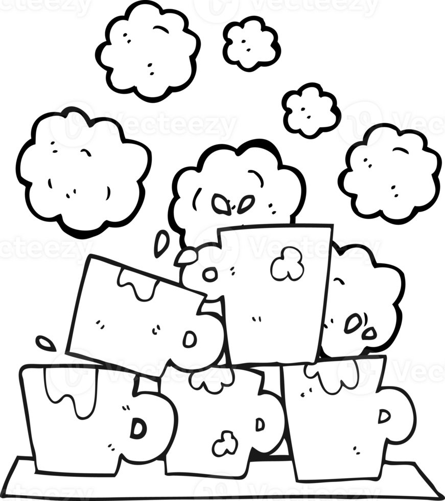 hand drawn black and white cartoon coffee cups png