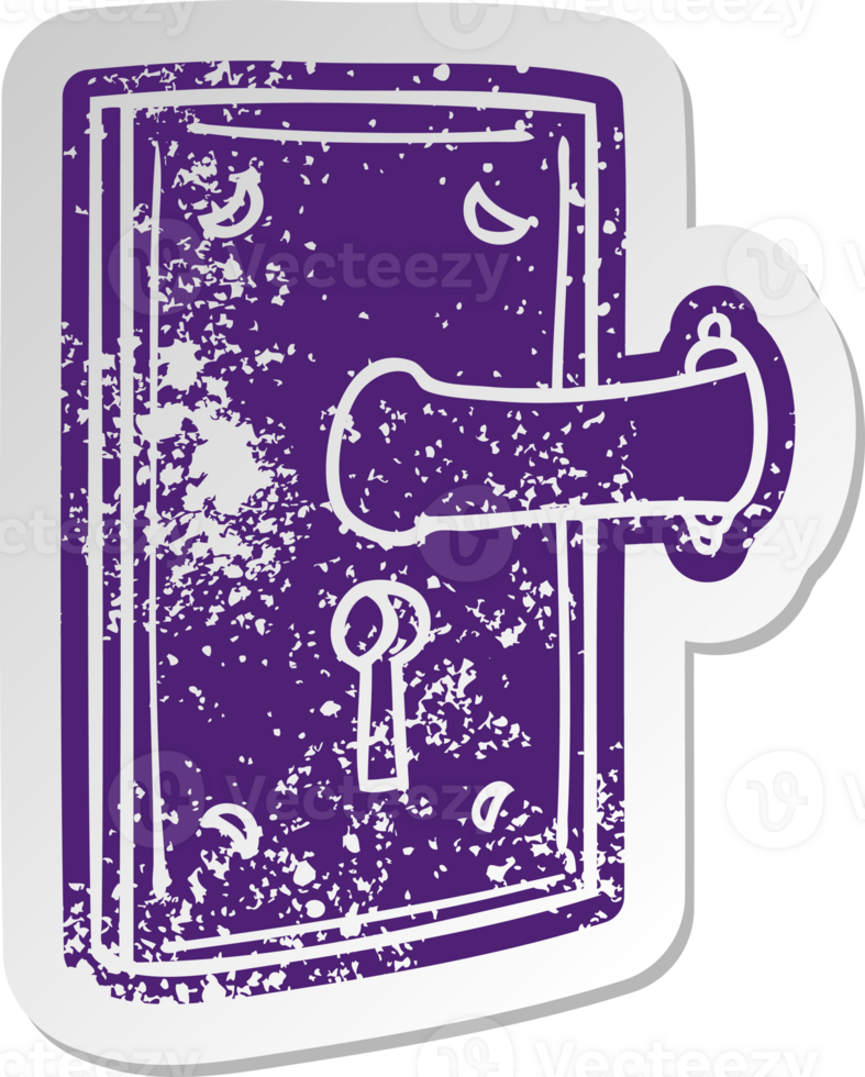 distressed old cartoon sticker of a door handle png