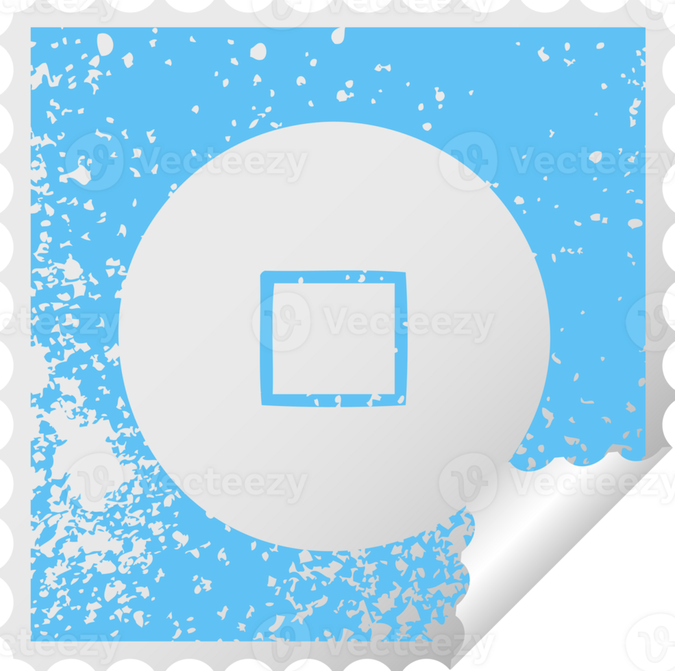 distressed square peeling sticker symbol of a stop button png