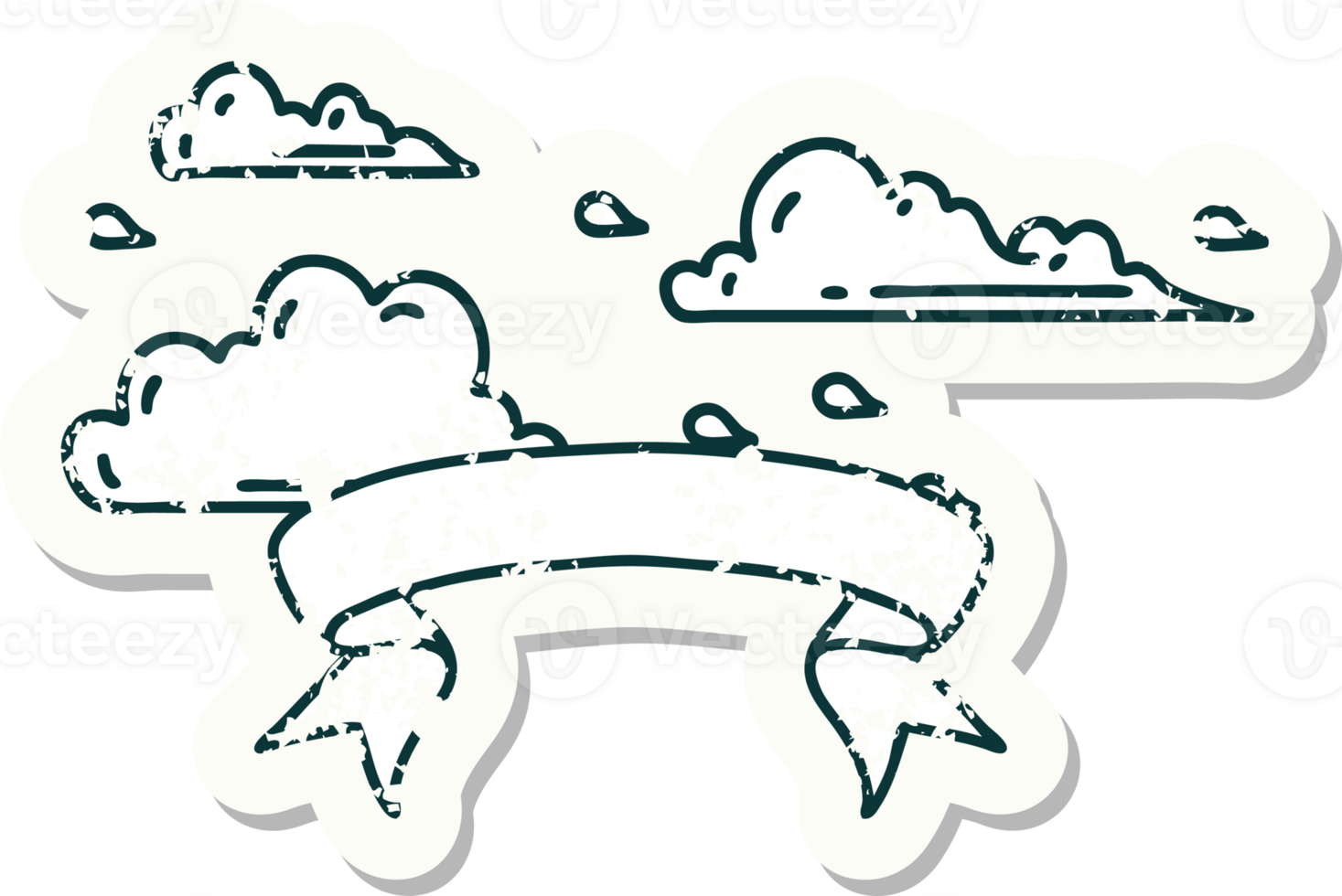 worn old sticker of a tattoo style floating clouds png