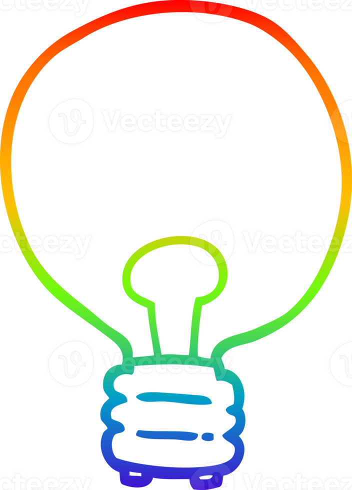 rainbow gradient line drawing of a cartoon light bulb png