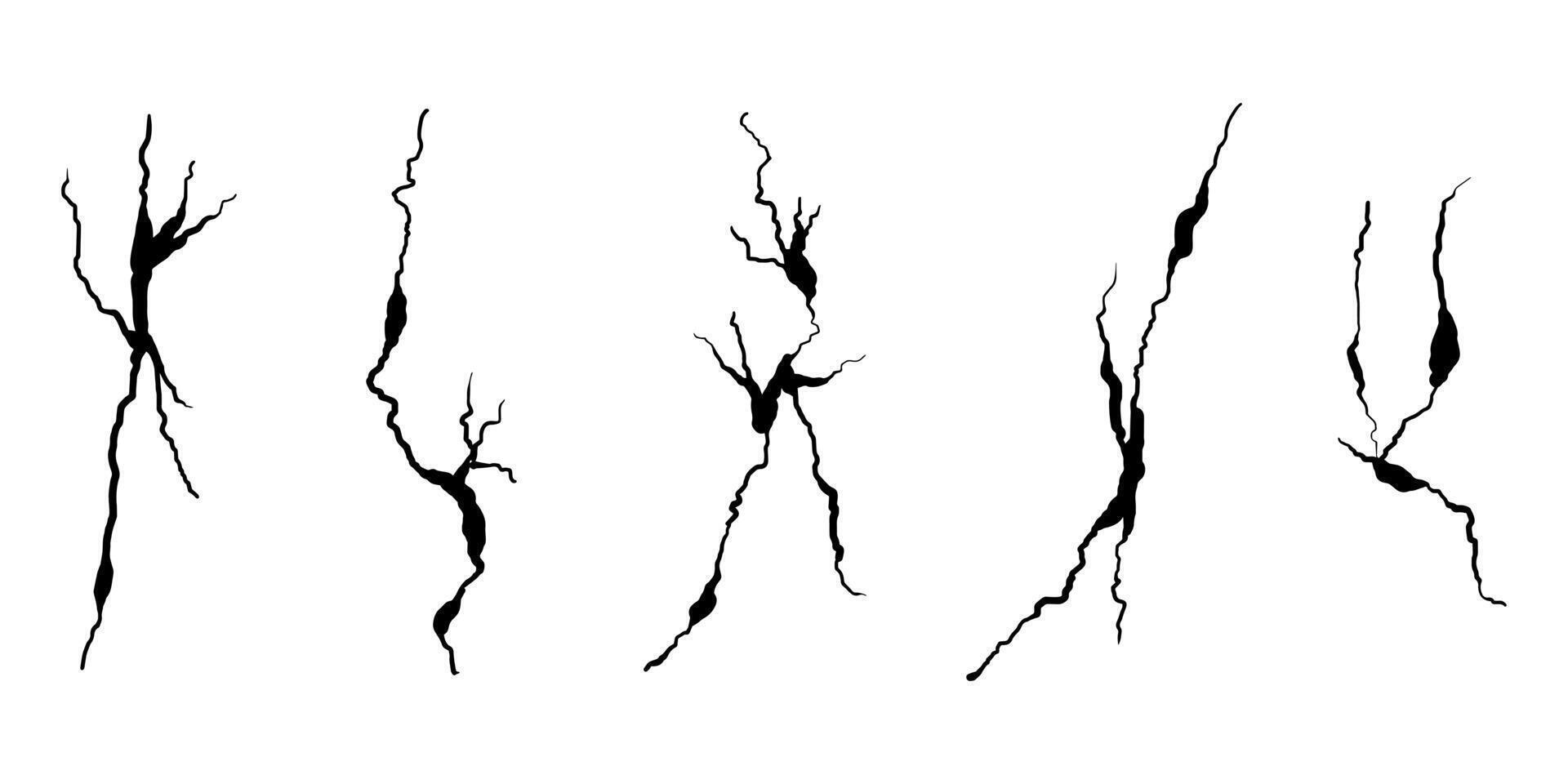 Hand drawn cracked wall, ground, glass, egg. doodle break set vector