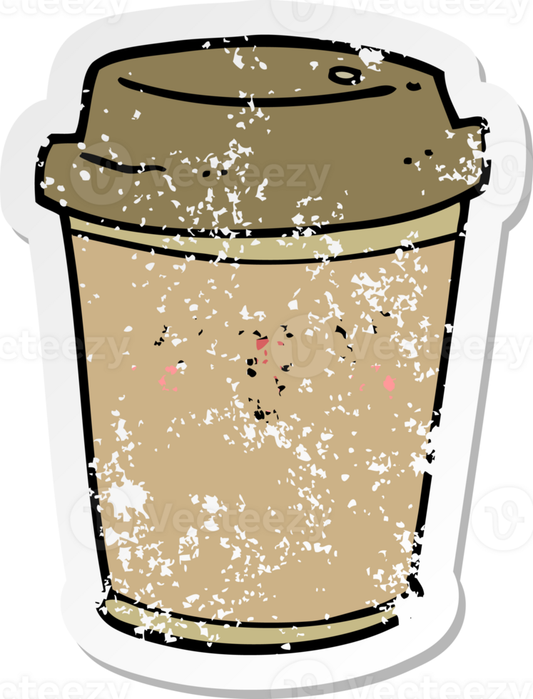 distressed sticker of a cartoon take out coffee png