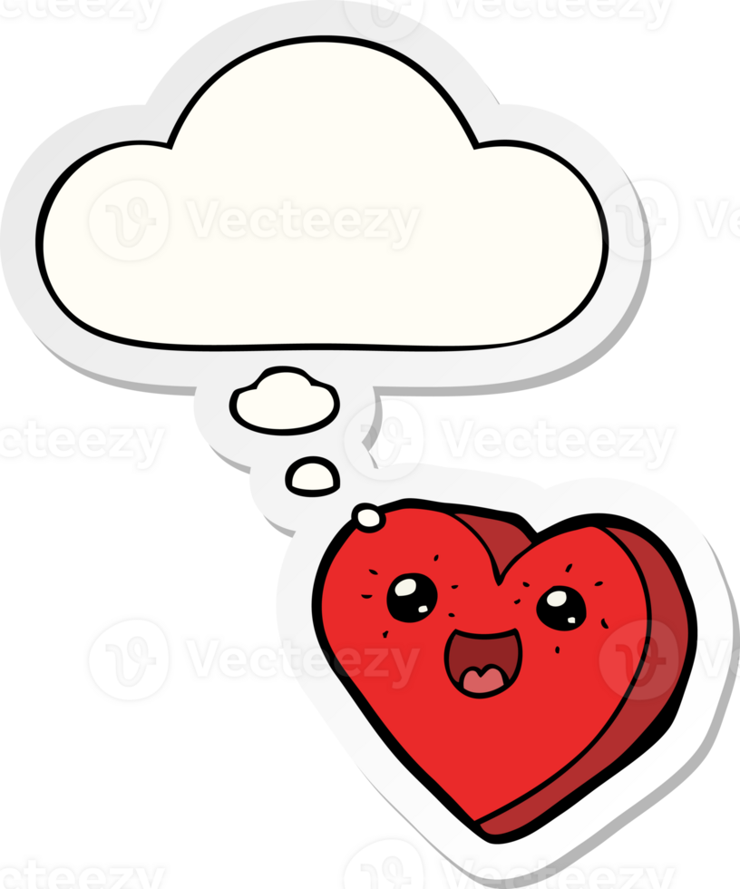 heart cartoon character with thought bubble as a printed sticker png