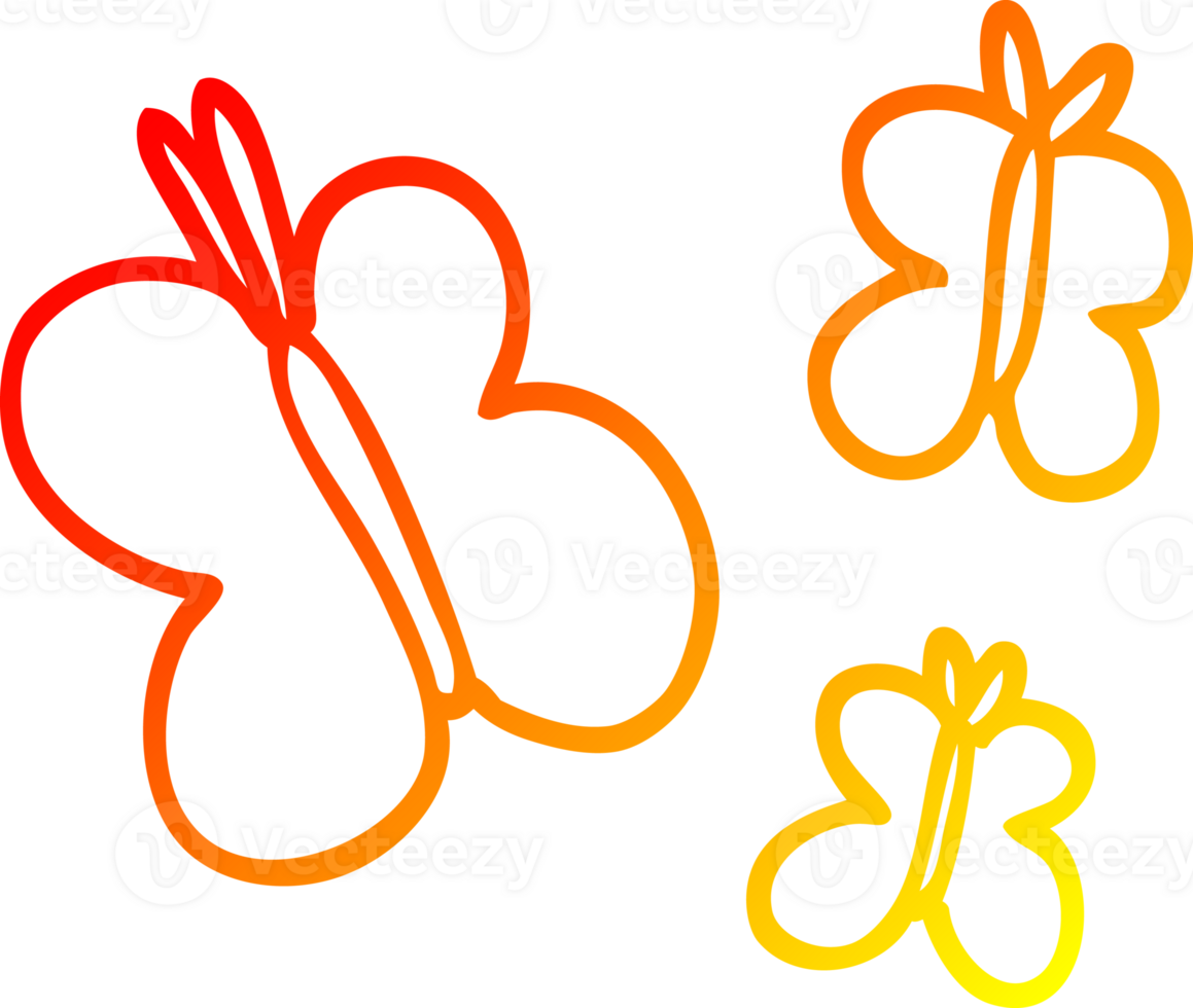 warm gradient line drawing of a cartoon butterflies png