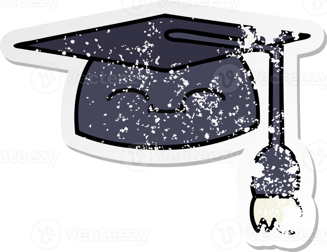 distressed sticker of a cute cartoon graduation hat png
