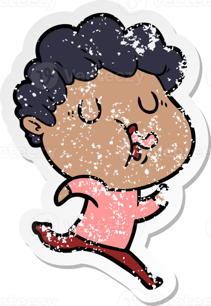 distressed sticker of a cartoon man singing png