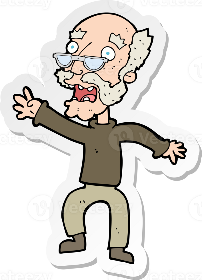 sticker of a cartoon frightened old man png