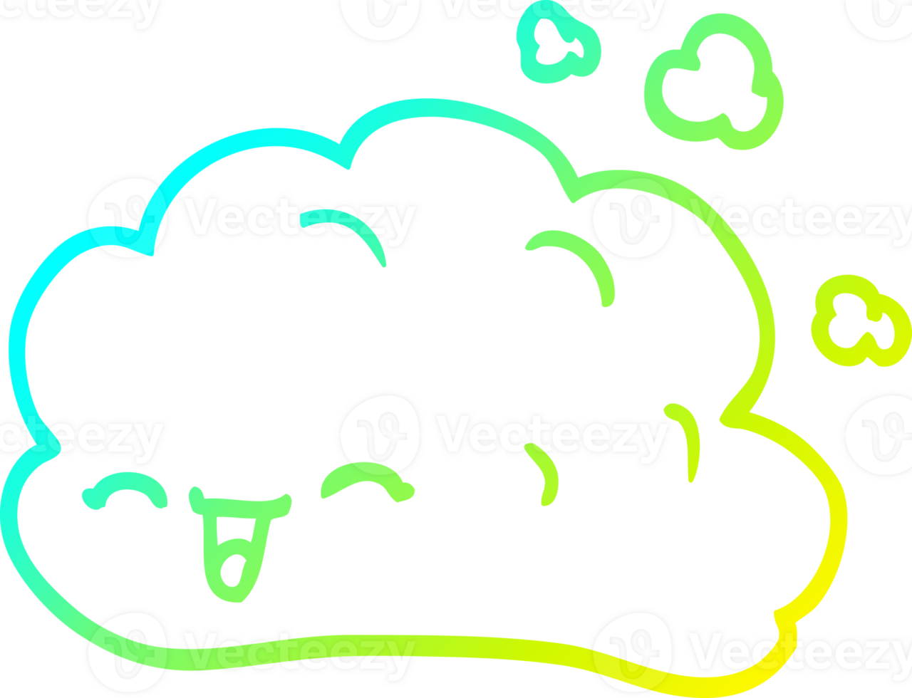 cold gradient line drawing of a cartoon happy cloud png