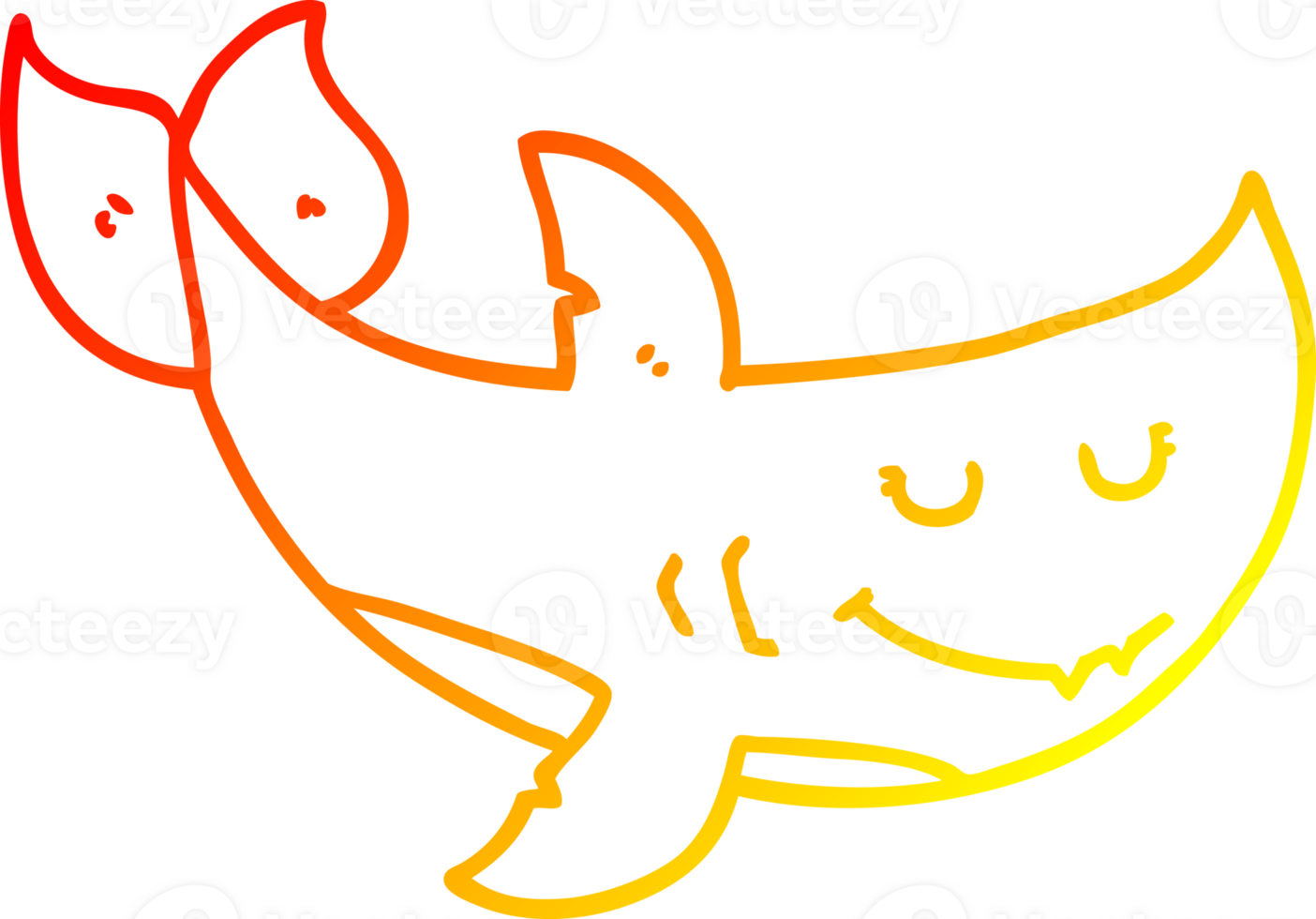 warm gradient line drawing of a cartoon shark png
