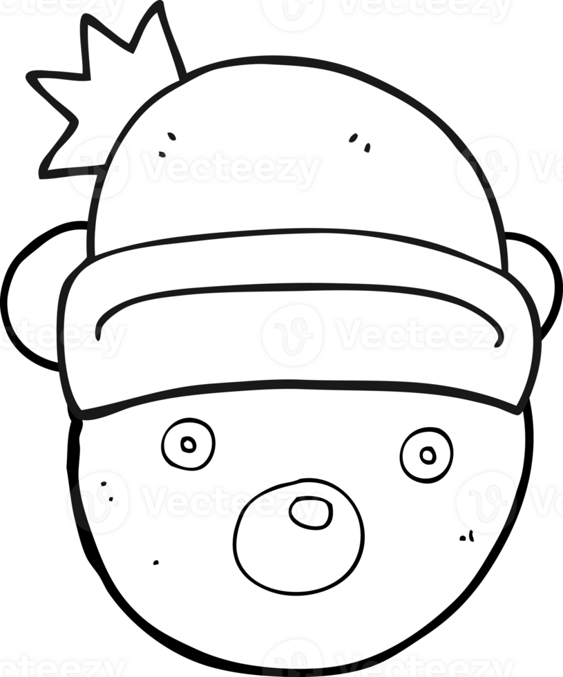 hand drawn black and white cartoon teddy bear wearing christmas hat png