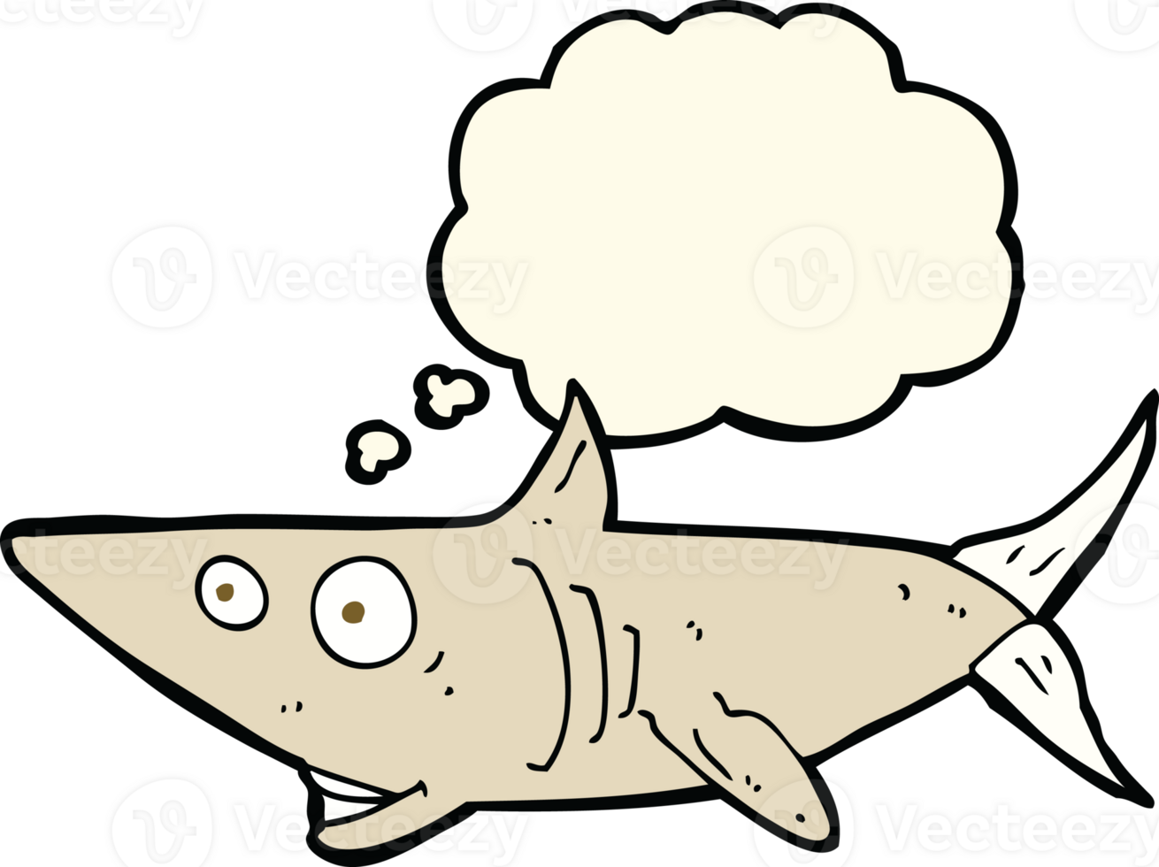 cartoon happy shark with thought bubble png