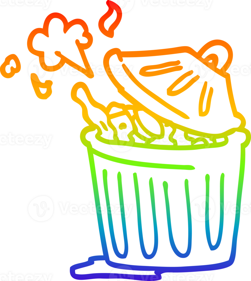 rainbow gradient line drawing of a cartoon waste bin png