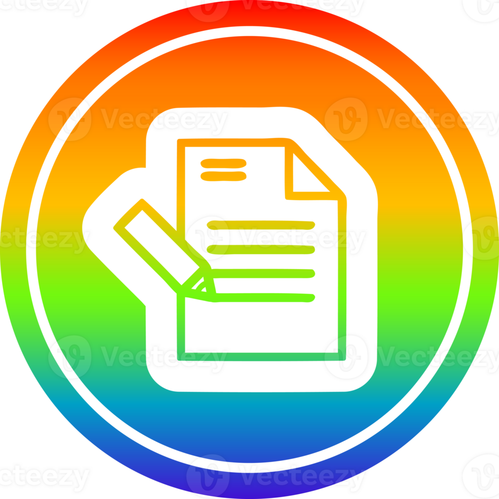 writing document circular icon with rainbow gradient finish png