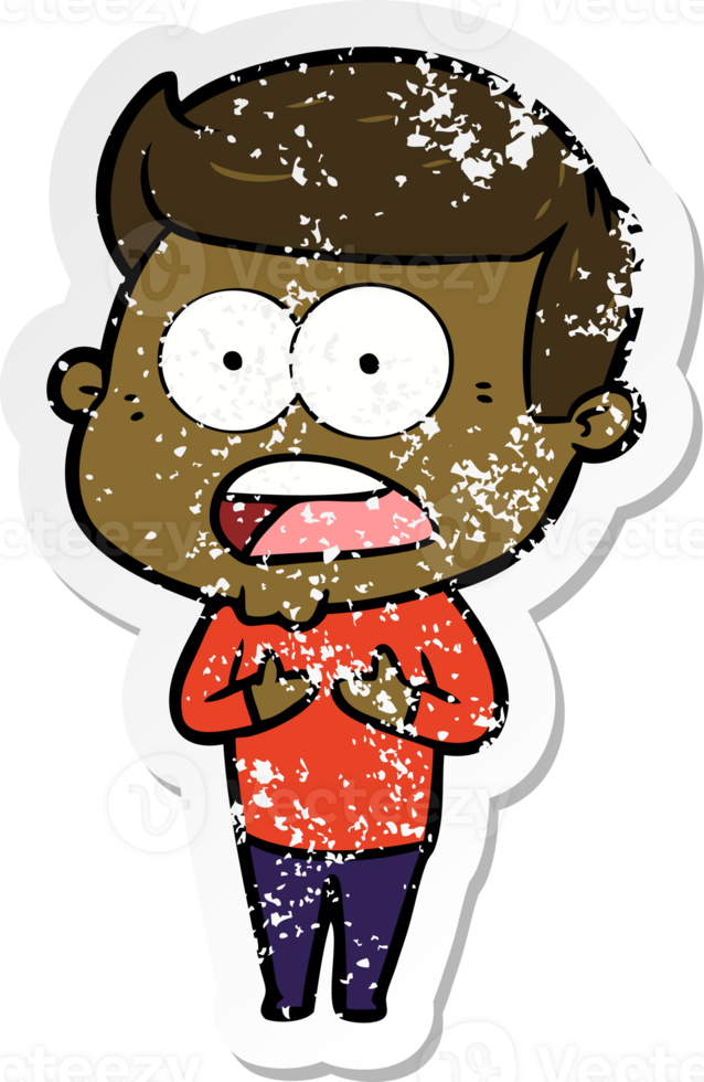 distressed sticker of a cartoon shocked man png