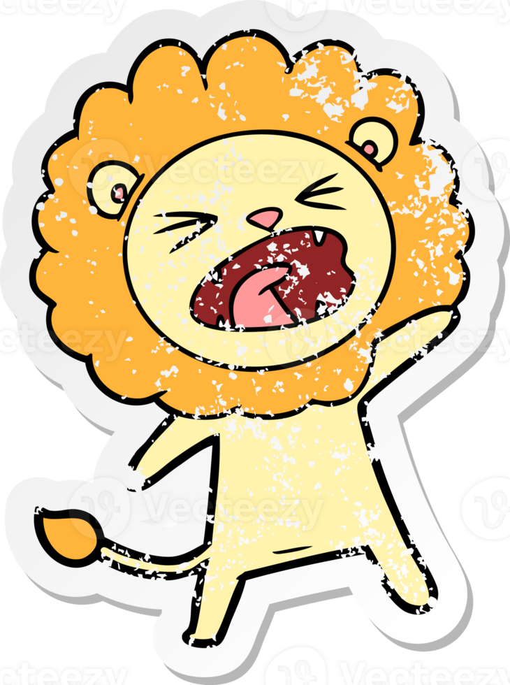 distressed sticker of a cartoon lion png