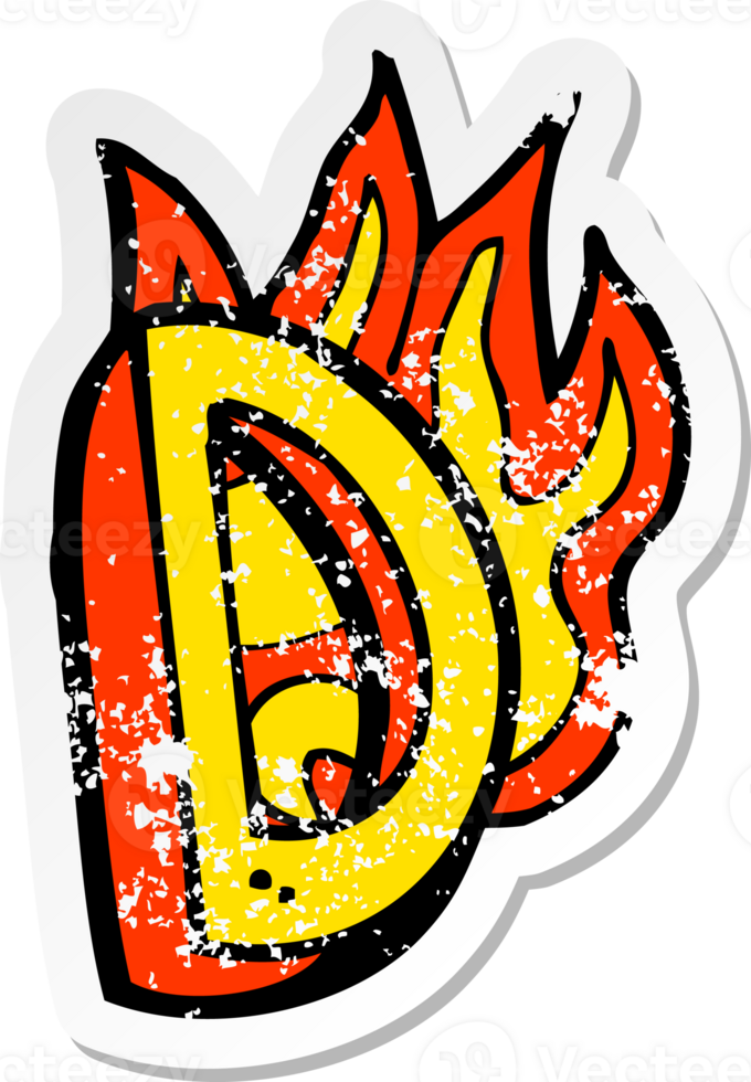retro distressed sticker of a cartoon flaming letter png